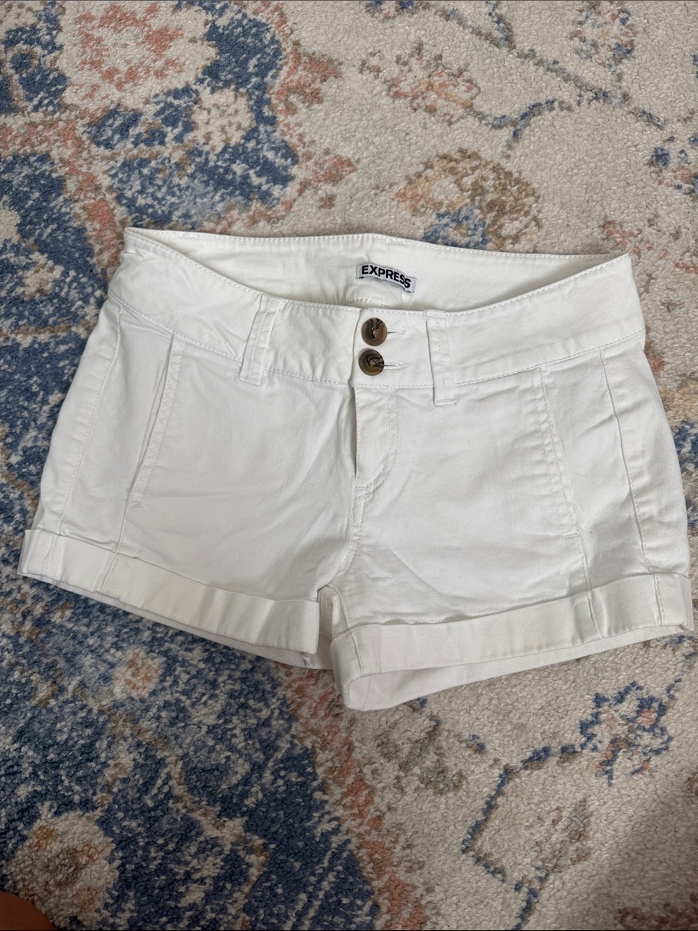 Express White High-Waist Cuffed Shorts